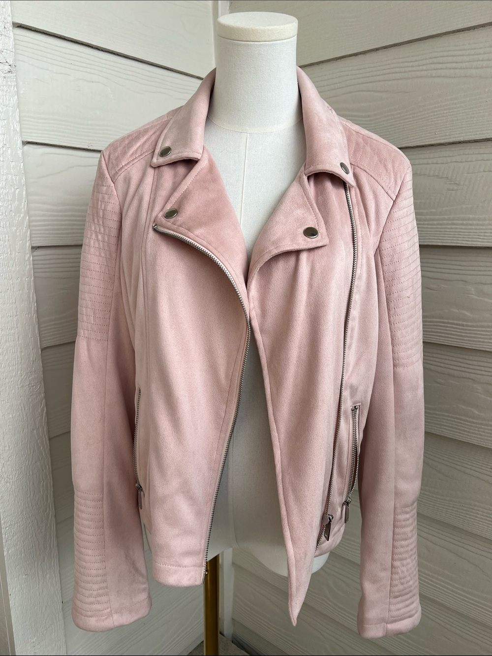 Saks Fifth Avenue Blush Pink Suede Moto Jacket - Medium